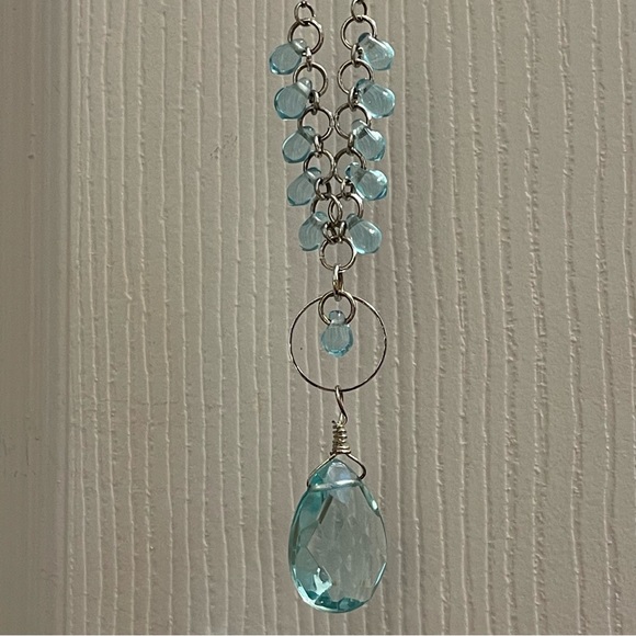 Express Aqua Blue Teardrop Pendant Necklace Silver Tone By Express - Picture 3 of 8
